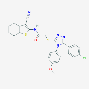 molecular formula C26H22ClN5O2S2 B419666 2-{[5-(4-chlorophenyl)-4-(4-methoxyphenyl)-4H-1,2,4-triazol-3-yl]sulfanyl}-N-(3-cyano-4,5,6,7-tetrahydro-1-benzothien-2-yl)acetamide 