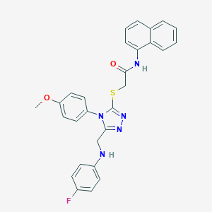 molecular formula C28H24FN5O2S B419672 2-{[5-[(4-fluoroanilino)methyl]-4-(4-methoxyphenyl)-4H-1,2,4-triazol-3-yl]sulfanyl}-N-(1-naphthyl)acetamide 