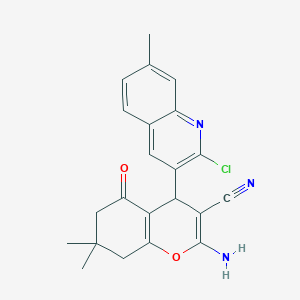 molecular formula C22H20ClN3O2 B419677 2-amino-4-(2-chloro-7-methyl-3-quinolinyl)-7,7-dimethyl-5-oxo-5,6,7,8-tetrahydro-4H-chromene-3-carbonitrile 