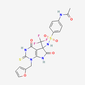 molecular formula C20H16F3N5O6S2 B4196785 N-[4-({[1-(2-furylmethyl)-4,6-dioxo-2-thioxo-5-(trifluoromethyl)-2,3,4,5,6,7-hexahydro-1H-pyrrolo[2,3-d]pyrimidin-5-yl]amino}sulfonyl)phenyl]acetamide 