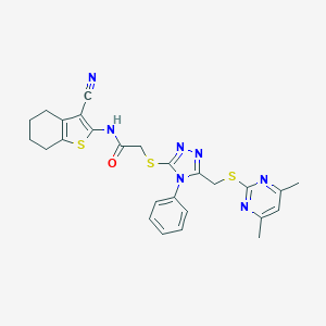 N-(3-cyano-4,5,6,7-tetrahydro-1-benzothien-2-yl)-2-[(5-{[(4,6-dimethyl-2-pyrimidinyl)sulfanyl]methyl}-4-phenyl-4H-1,2,4-triazol-3-yl)sulfanyl]acetamide