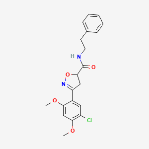 molecular formula C20H21ClN2O4 B4196801 3-(5-chloro-2,4-dimethoxyphenyl)-N-(2-phenylethyl)-4,5-dihydro-5-isoxazolecarboxamide 