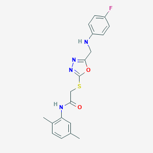 molecular formula C19H19FN4O2S B419701 N-(2,5-dimethylphenyl)-2-[[5-[(4-fluoroanilino)methyl]-1,3,4-oxadiazol-2-yl]sulfanyl]acetamide 