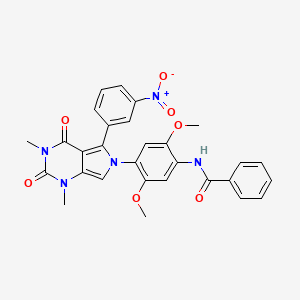 molecular formula C29H25N5O7 B4197073 N-{4-[1,3-dimethyl-5-(3-nitrophenyl)-2,4-dioxo-1,2,3,4-tetrahydro-6H-pyrrolo[3,4-d]pyrimidin-6-yl]-2,5-dimethoxyphenyl}benzamide 