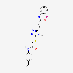 molecular formula C22H24FN5O2S B4197152 3-[5-({2-[(4-ethylphenyl)amino]-2-oxoethyl}thio)-4-methyl-4H-1,2,4-triazol-3-yl]-N-(2-fluorophenyl)propanamide 