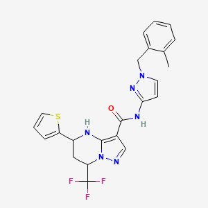 molecular formula C23H21F3N6OS B4197172 N-[1-(2-methylbenzyl)-1H-pyrazol-3-yl]-5-(2-thienyl)-7-(trifluoromethyl)-4,5,6,7-tetrahydropyrazolo[1,5-a]pyrimidine-3-carboxamide 