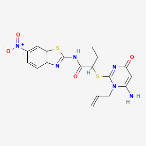 molecular formula C18H18N6O4S2 B4197247 2-[(1-allyl-6-amino-4-oxo-1,4-dihydro-2-pyrimidinyl)thio]-N-(6-nitro-1,3-benzothiazol-2-yl)butanamide 