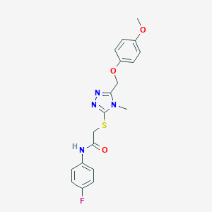 molecular formula C19H19FN4O3S B419725 N-(4-fluorophenyl)-2-({5-[(4-methoxyphenoxy)methyl]-4-methyl-4H-1,2,4-triazol-3-yl}sulfanyl)acetamide 