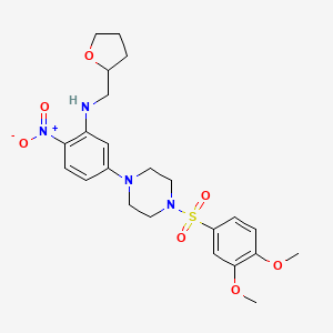 molecular formula C23H30N4O7S B4197251 (5-{4-[(3,4-dimethoxyphenyl)sulfonyl]-1-piperazinyl}-2-nitrophenyl)(tetrahydro-2-furanylmethyl)amine 