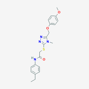 molecular formula C21H24N4O3S B419729 N-(4-ethylphenyl)-2-({5-[(4-methoxyphenoxy)methyl]-4-methyl-4H-1,2,4-triazol-3-yl}sulfanyl)acetamide 