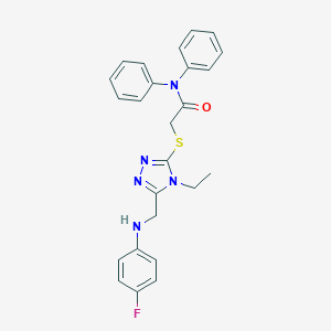 molecular formula C25H24FN5OS B419730 2-({4-ethyl-5-[(4-fluoroanilino)methyl]-4H-1,2,4-triazol-3-yl}sulfanyl)-N,N-diphenylacetamide 