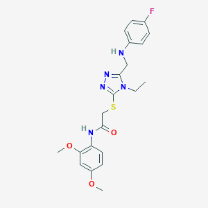 molecular formula C21H24FN5O3S B419731 N-(2,4-Dimethoxy-phenyl)-2-{4-ethyl-5-[(4-fluoro-phenylamino)-methyl]-4H-[1,2,4]triazol-3-ylsulfanyl}-acetamide 