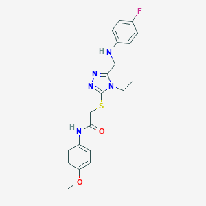 molecular formula C20H22FN5O2S B419732 2-{4-Ethyl-5-[(4-fluoro-phenylamino)-methyl]-4H-[1,2,4]triazol-3-ylsulfanyl}-N-(4-methoxy-phenyl)-acetamide 