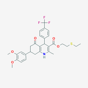 molecular formula C30H32F3NO5S B419740 2-(Ethylsulfanyl)ethyl 7-(3,4-dimethoxyphenyl)-2-methyl-5-oxo-4-[4-(trifluoromethyl)phenyl]-1,4,5,6,7,8-hexahydro-3-quinolinecarboxylate 