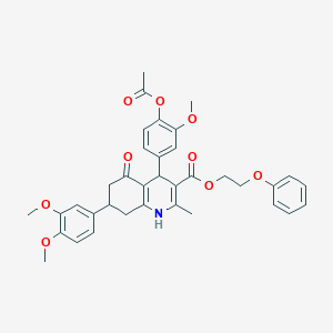 molecular formula C36H37NO9 B419743 2-Phenoxyethyl 4-[4-(acetyloxy)-3-methoxyphenyl]-7-(3,4-dimethoxyphenyl)-2-methyl-5-oxo-1,4,5,6,7,8-hexahydro-3-quinolinecarboxylate 