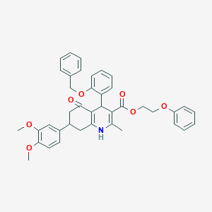 molecular formula C40H39NO7 B419744 2-Phenoxyethyl 4-[2-(benzyloxy)phenyl]-7-(3,4-dimethoxyphenyl)-2-methyl-5-oxo-1,4,5,6,7,8-hexahydro-3-quinolinecarboxylate 