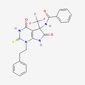 molecular formula C22H17F3N4O3S B4197552 N-[4,6-dioxo-1-(2-phenylethyl)-2-thioxo-5-(trifluoromethyl)-2,3,4,5,6,7-hexahydro-1H-pyrrolo[2,3-d]pyrimidin-5-yl]benzamide 