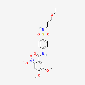 molecular formula C20H25N3O8S B4197573 N-(4-{[(3-ethoxypropyl)amino]sulfonyl}phenyl)-4,5-dimethoxy-2-nitrobenzamide 