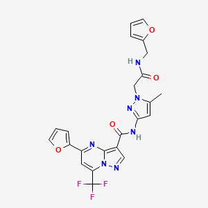 molecular formula C23H18F3N7O4 B4197622 5-(2-furyl)-N-(1-{2-[(2-furylmethyl)amino]-2-oxoethyl}-5-methyl-1H-pyrazol-3-yl)-7-(trifluoromethyl)pyrazolo[1,5-a]pyrimidine-3-carboxamide 
