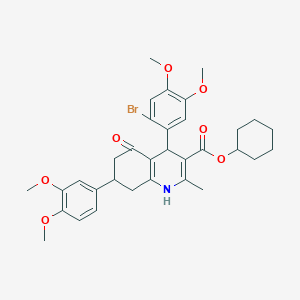molecular formula C33H38BrNO7 B419772 Cyclohexyl 4-(2-bromo-4,5-dimethoxyphenyl)-7-(3,4-dimethoxyphenyl)-2-methyl-5-oxo-1,4,5,6,7,8-hexahydro-3-quinolinecarboxylate 