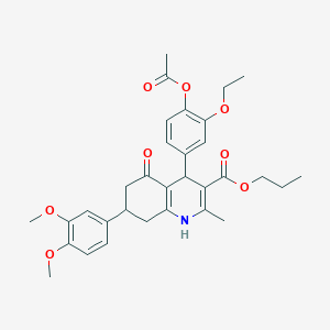 molecular formula C32H37NO8 B419778 Propyl 4-[4-(acetyloxy)-3-ethoxyphenyl]-7-(3,4-dimethoxyphenyl)-2-methyl-5-oxo-1,4,5,6,7,8-hexahydro-3-quinolinecarboxylate 