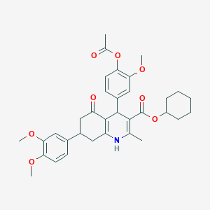 molecular formula C34H39NO8 B419795 Cyclohexyl 4-[4-(acetyloxy)-3-methoxyphenyl]-7-(3,4-dimethoxyphenyl)-2-methyl-5-oxo-1,4,5,6,7,8-hexahydro-3-quinolinecarboxylate 