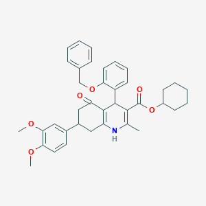 molecular formula C38H41NO6 B419799 Cyclohexyl 4-[2-(benzyloxy)phenyl]-7-(3,4-dimethoxyphenyl)-2-methyl-5-oxo-1,4,5,6,7,8-hexahydro-3-quinolinecarboxylate 