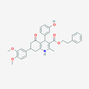 molecular formula C33H33NO6 B419804 2-Phenylethyl 7-(3,4-dimethoxyphenyl)-4-(3-hydroxyphenyl)-2-methyl-5-oxo-1,4,5,6,7,8-hexahydro-3-quinolinecarboxylate 