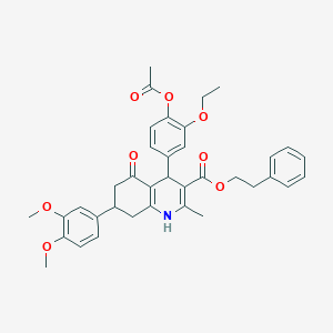 molecular formula C37H39NO8 B419806 2-Phenylethyl 4-[4-(acetyloxy)-3-ethoxyphenyl]-7-(3,4-dimethoxyphenyl)-2-methyl-5-oxo-1,4,5,6,7,8-hexahydro-3-quinolinecarboxylate 