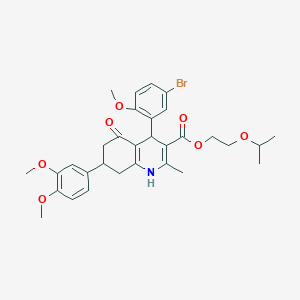 2-Isopropoxyethyl 4-(5-bromo-2-methoxyphenyl)-7-(3,4-dimethoxyphenyl)-2-methyl-5-oxo-1,4,5,6,7,8-hexahydro-3-quinolinecarboxylate