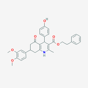 molecular formula C33H33NO6 B419813 2-Phenylethyl 7-(3,4-dimethoxyphenyl)-4-(4-hydroxyphenyl)-2-methyl-5-oxo-1,4,5,6,7,8-hexahydro-3-quinolinecarboxylate 
