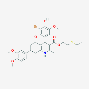 molecular formula C30H34BrNO7S B419814 2-(Ethylsulfanyl)ethyl 4-(3-bromo-4-hydroxy-5-methoxyphenyl)-7-(3,4-dimethoxyphenyl)-2-methyl-5-oxo-1,4,5,6,7,8-hexahydro-3-quinolinecarboxylate 