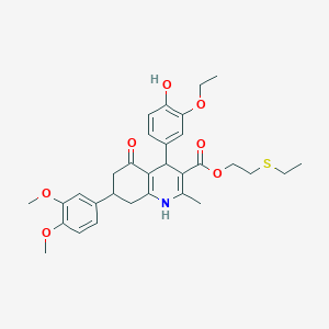 molecular formula C31H37NO7S B419818 2-(Ethylsulfanyl)ethyl 7-(3,4-dimethoxyphenyl)-4-(3-ethoxy-4-hydroxyphenyl)-2-methyl-5-oxo-1,4,5,6,7,8-hexahydro-3-quinolinecarboxylate 
