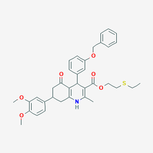 molecular formula C36H39NO6S B419822 2-(Ethylsulfanyl)ethyl 4-[3-(benzyloxy)phenyl]-7-(3,4-dimethoxyphenyl)-2-methyl-5-oxo-1,4,5,6,7,8-hexahydro-3-quinolinecarboxylate 