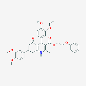 molecular formula C35H37NO8 B419834 2-Phenoxyethyl 7-(3,4-dimethoxyphenyl)-4-(3-ethoxy-4-hydroxyphenyl)-2-methyl-5-oxo-1,4,5,6,7,8-hexahydro-3-quinolinecarboxylate 