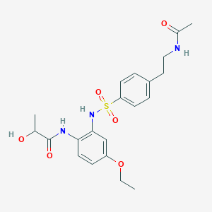 molecular formula C21H27N3O6S B4198442 N-{2-[({4-[2-(acetylamino)ethyl]phenyl}sulfonyl)amino]-4-ethoxyphenyl}-2-hydroxypropanamide 