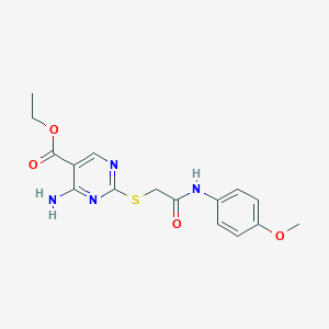 molecular formula C16H18N4O4S B419848 Ethyl 4-amino-2-({2-[(4-methoxyphenyl)amino]-2-oxoethyl}sulfanyl)pyrimidine-5-carboxylate 