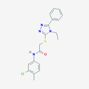 molecular formula C19H19ClN4OS B419853 N-(3-chloro-4-methylphenyl)-2-[(4-ethyl-5-phenyl-4H-1,2,4-triazol-3-yl)sulfanyl]acetamide 