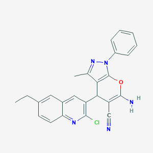 molecular formula C25H20ClN5O B419856 6-Amino-4-(2-chloro-6-ethyl-3-quinolinyl)-3-methyl-1-phenyl-1,4-dihydropyrano[2,3-c]pyrazole-5-carbonitrile 