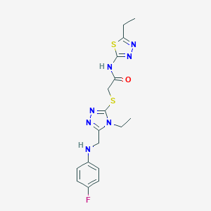 2-({4-ethyl-5-[(4-fluoroanilino)methyl]-4H-1,2,4-triazol-3-yl}sulfanyl)-N-(5-ethyl-1,3,4-thiadiazol-2-yl)acetamide