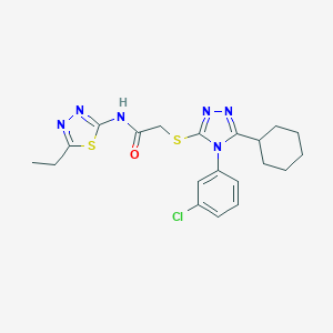 molecular formula C20H23ClN6OS2 B419870 2-[4-(3-Chloro-phenyl)-5-cyclohexyl-4H-[1,2,4]triazol-3-ylsulfanyl]-N-(5-ethyl-[1,3,4]thiadiazol-2-yl)-acetamide 