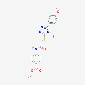 molecular formula C22H24N4O4S B419875 ethyl 4-[({[4-ethyl-5-(4-methoxyphenyl)-4H-1,2,4-triazol-3-yl]sulfanyl}acetyl)amino]benzoate 