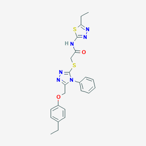 molecular formula C23H24N6O2S2 B419878 2-({5-[(4-ethylphenoxy)methyl]-4-phenyl-4H-1,2,4-triazol-3-yl}sulfanyl)-N-(5-ethyl-1,3,4-thiadiazol-2-yl)acetamide 