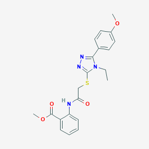 molecular formula C21H22N4O4S B419896 methyl 2-[({[4-ethyl-5-(4-methoxyphenyl)-4H-1,2,4-triazol-3-yl]sulfanyl}acetyl)amino]benzoate 