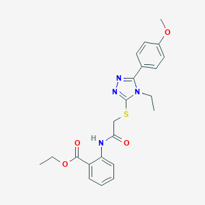 molecular formula C22H24N4O4S B419897 Ethyl 2-[[2-[[4-ethyl-5-(4-methoxyphenyl)-1,2,4-triazol-3-yl]sulfanyl]acetyl]amino]benzoate 