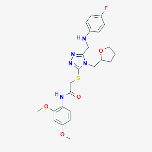 molecular formula C24H28FN5O4S B419907 N-(2,4-dimethoxyphenyl)-2-{[5-[(4-fluoroanilino)methyl]-4-(tetrahydro-2-furanylmethyl)-4H-1,2,4-triazol-3-yl]sulfanyl}acetamide 