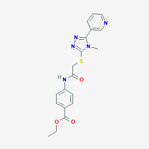 molecular formula C19H19N5O3S B419908 ethyl 4-[({[4-methyl-5-(3-pyridinyl)-4H-1,2,4-triazol-3-yl]sulfanyl}acetyl)amino]benzoate 