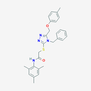 molecular formula C28H30N4O2S B419909 2-({4-benzyl-5-[(4-methylphenoxy)methyl]-4H-1,2,4-triazol-3-yl}sulfanyl)-N-mesitylacetamide 