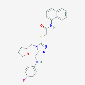 molecular formula C26H26FN5O2S B419914 2-{[5-[(4-fluoroanilino)methyl]-4-(tetrahydro-2-furanylmethyl)-4H-1,2,4-triazol-3-yl]sulfanyl}-N-(1-naphthyl)acetamide 