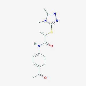 molecular formula C15H18N4O2S B419920 N-(4-acetylphenyl)-2-[(4,5-dimethyl-4H-1,2,4-triazol-3-yl)sulfanyl]propanamide 